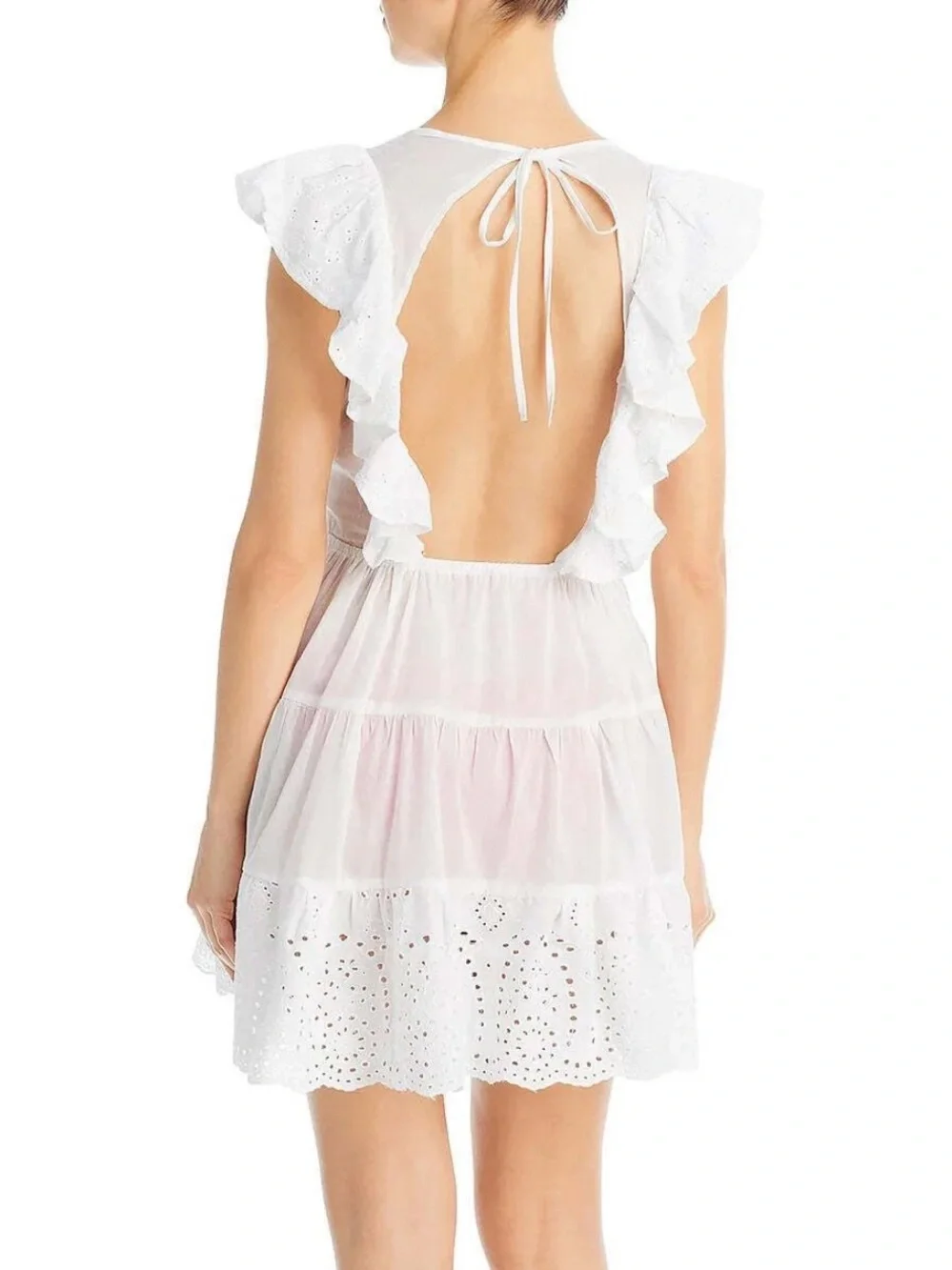 NWT Aqua Swim ‘Eyelet Flutter Swim Coverup Mini Dress’ in White Size Medium
